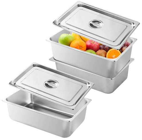 PORFOYO Juego de empanado de acero inoxidable, juego de 3 piezas, cuencos de empanado, recipiente de acero inoxidable con tapa, para chuletas, recipiente para guardar alimentos calientes, recipiente