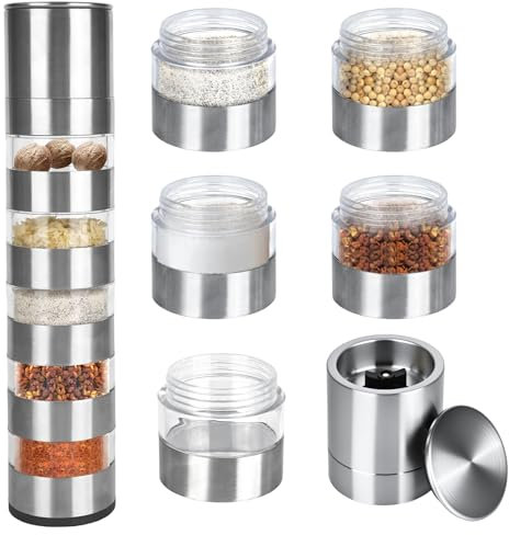 bssmmai Set di spezie da campeggio 5 in 1 Mini ricaricabile, set di spezie da viaggio, gadget da campeggio, piccolo, da viaggio, ricaricabile, mini macinaspezie, da campeggio, novità 2025 gadget per