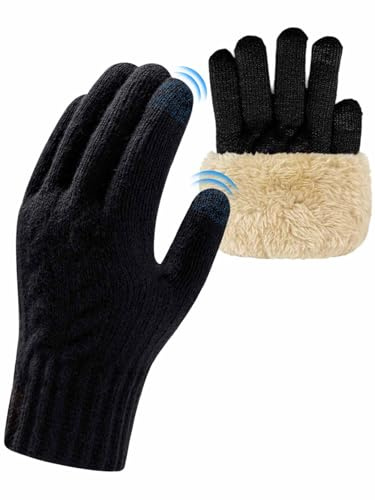 Joligiao Herrhandskar vinter pekskärmshandskar med mjukt fleecefoder vinter stickad handske för män kvinnor termisk handske förtjockade manschetter för vindskydd unisex utomhussport löpning skidåkning