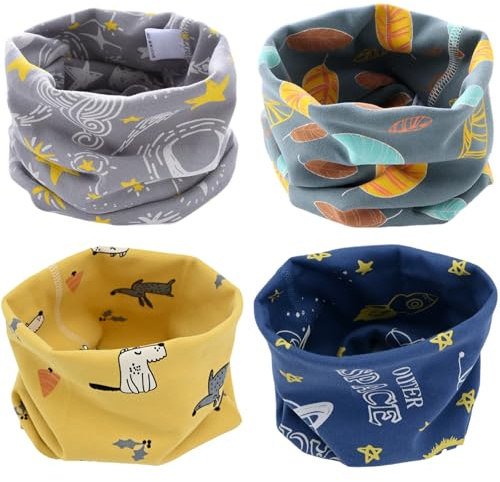 TSLBW 4 Pcs Kids Neck Scarves Girls Boys Warmer Cotton Scarves Baby Winter Cotton Neck Scarf Kids Cute Multi Use Circle Collar Neck Scarf Toddler Windproof Winter Spring Autumn Loop Neckerchief (D)