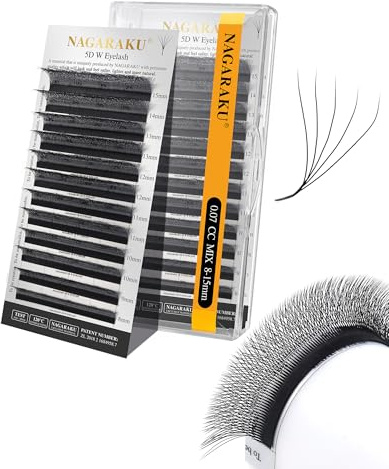 NAGARAKU 5D W Cils Préfaits Bouquet Auto Fan Volume Russian Préfabriqués Tissage En Éventail Base Fine Dense Duveteux W Eyelash Pour Lash Artists Extension Professionnelle Brun (0.07mm CC 8-15mm)