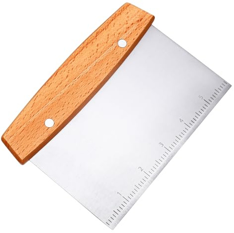 HaiFafafaing Dough Cutter - Stainless Steel Dough Scraper with Scale - Griddle Kitchen Scraper with Wooden Handle, Pizza Cutter, Kitchen Utensil for Flat Top Griddle, Bread and Pizza