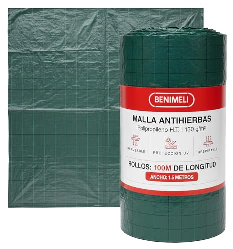 BENIMELI Malla Antihierbas Huerto 130g/m² – Alta Resistencia, Control Malas Hierbas Jardín, Huertos Urbanos Tela Antihierbas Polipropileno – Protección UV (Rollos, 1,50X100M)