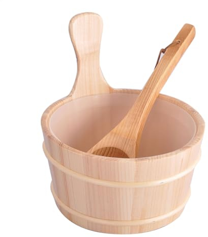 Kit de seau et louche en bois pour sauna – Ensemble de seau à eau en bois, accessoires de sauna fabriqués à la main, sans danger pour la chaleur, outils de bain spa avec poignée suspendue