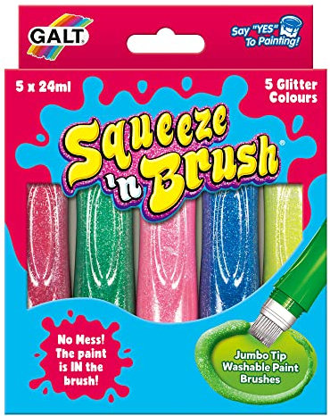 Galt Toys, Squeeze 'n Brush - 5 Glitter Colours, Brush Tipped Paint Pens, Ages 3 Years Plus