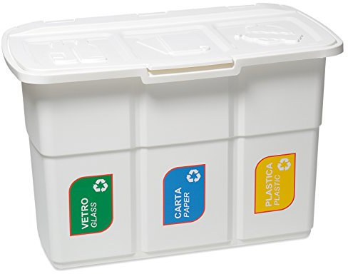 DEA HOME Pattumiera per raccolta differenziata Ecopat, 3 scomparti da 25 litri ciascuno, per ufficio, colore bianco, dimensioni 75x37x50 cm.