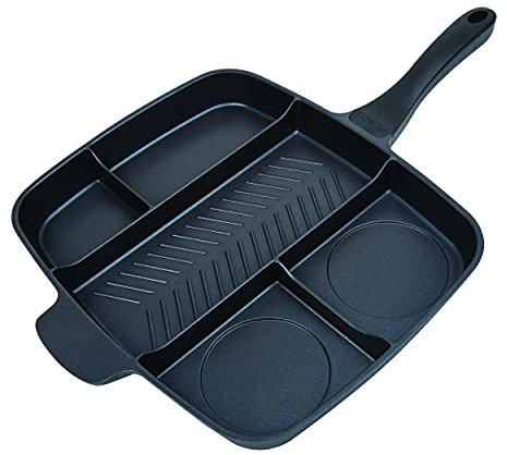Masterpan Perfect for Steak, Skillet Griddle Space Saving Induction Hob Pan, Aluminium, Black, 54x39cm