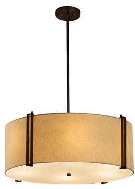 Justice Design Group Lighting FAB-9512-CREM-DBRZ Textile Reveal 24 Drum Pendant Dark Bronze Finish and Cream Fabric Shade