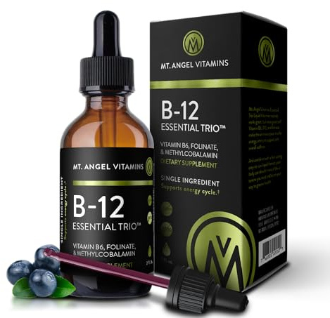 Mt. Angel Vitamins - B12 Essential Trio - Vegan Sublingual Drops with High-Potency Methyl B12, B6 & Folate - Easy Absorption Liquid - Non-GMO, Made in USA