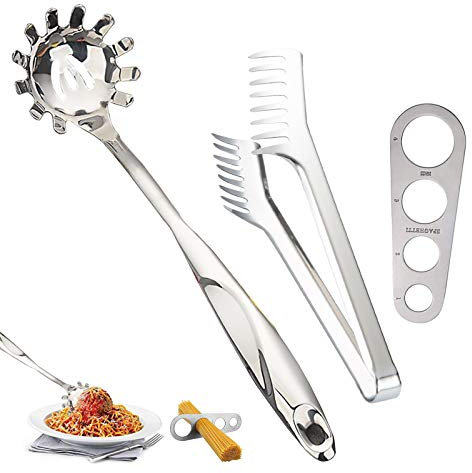 3 Pz Spaghetti Server Set 23,9 cm Spaghetti Pasta Tong 32,5 cm Pasta Cucchiaio Server Forchetta Spaghetti Strumento Misura Pasta Porzione Control Gadget per Tagliatelle Pasta Server per Cucina