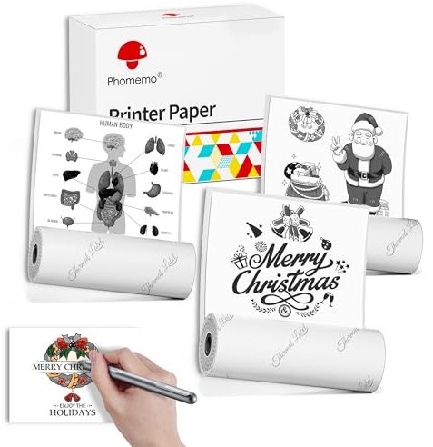 Phomemo 53mm Druckerpapier für T02/M02/M02S/M02Pro/M03/M03AS/M04S/M04AS/M832/M833 Mini Taschendrucker, 3 Rollen Thermo-Aufkleberpapier, Schwarz auf Weiß, 53 mm x 3,5 m, 2 Jahre Haltbarkeit, 3 Rollen