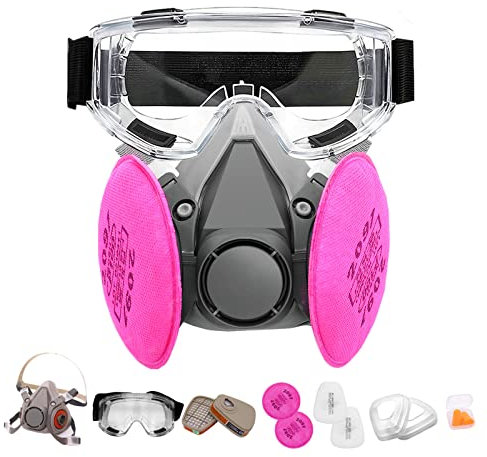 BEAUKAU Epoxid-Atemschutzmaske mit 2091 Filter und 6001 Filterbrille, Atemschutzmaske für Frauen und Männer verwendet für Harz, Asbest, Malerei, Partikel, Dekoration, reinigen