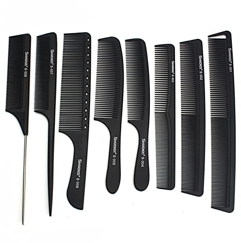 Professional White/Black Barber Carbon Kamm Kamm Hitzebeständig Antistatisch Haarkamm Set 8 Stück Barber Cut (Schwarz)