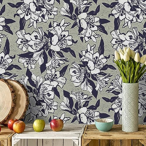 VaryPaper Papel Pintado Flores Blanco Vintage 44.5cmx200cm Papel Autoadhesivo pared Hormigon Vinilo Adhesivo Muebles Papel de pared Decorativo Papel Tapiz Dormitorio Salon Revestimiento de Paredes