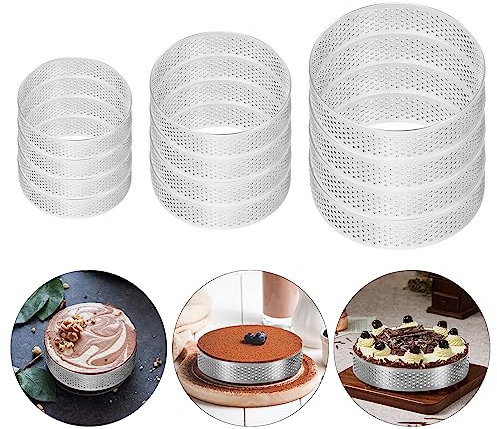 Jevina - Lot de Cercles à tartre perforés - De Forme Ronde - en Acier Inoxydable - pour la Cuisson des Desserts (12PCS)