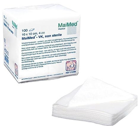 MaiMed Vlieskompressen 10x10 cm (2000 Stück) | unsterile Wundkompressen, 4-lagige Gauze Pads, weich, hypoallergen und atmungsaktiv