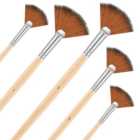5 Stück Nylon Fächerpinsel zum Malen Langer, Fan Pinsel Set Künstlerpinsel Pinselset 5 Größen für Acrylmalerei, Aquarellmalerei, Ölmalerei, Gouachemalerei zum Füllen und Mischen für Anfänger