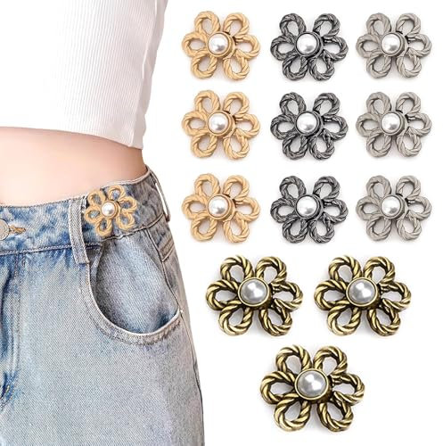 Dfuqanb 12 Stücke Knöpfe Hosen Enger Machen, Hosenknöpfe Zum Stecken, Hose Enger Machen Clip, Hosen Knopf Spanner Fastener, Perlen Blumen Einsteller, zum Einstellen von Hosen, Röcken, Kleidern