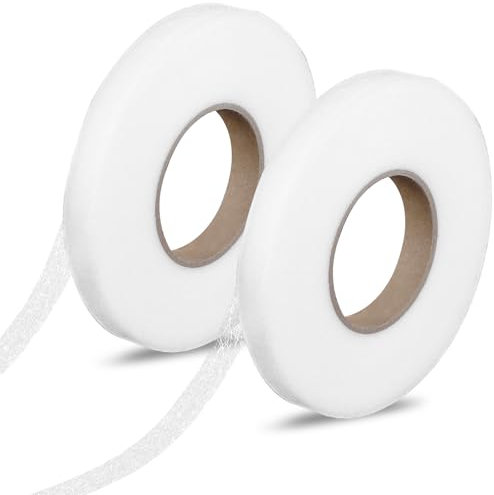 Tucnoeu 2pcs Bügelband für Vorhänge, Saumband Selbstklebend, Bügelband Hose Kürzen, 64m Länge, 1.2cm Breite Saumband zum Aufbügeln Waschfest, Gardinen Kürzen Ohne Nähen(Weiß)