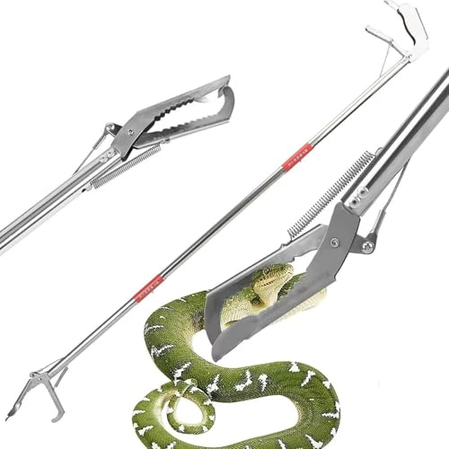 Generico Pinza per Serpenti in Acciaio Inox, Pieghevole, Doppia Faccia seghettata, a ganascia Larga, con Manico Antiscivolo, per Serpenti, Topi, Serpenti a sonagli, Argento 1