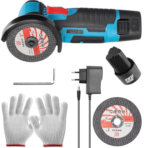 Mini amoladora angular inalámbrica de 19500 rpm 12 V profesional Discouse inalámbrico mit 2 x 2500 mAh Batería, Mini Akku Winkelschleifer 76 mm zum Schneiden, Polieren und Schleifen, Angle