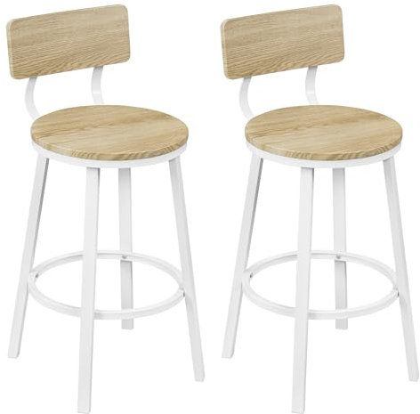 WOLTU Barhocker 2er Set, Küchenhocker Kücheninsel, Barstuhl rund, Tresenhocker mit Rückenlehne Fußstütze Metallgestell, Helle Holzoptik, BH431hei-2