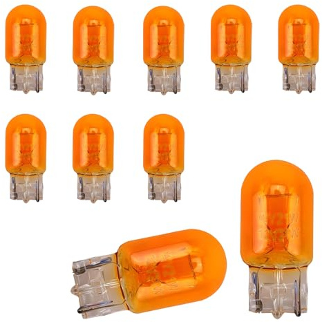 leechio 10 PCS 7443 Turn Signal Bulbs, 7443 Bulb, T20 12V/21W Multifunctional Shockproof Quartz Glass Brake lights/Tail Light/Reversing Light Illumination Replacement, Plug and Play, for Cars (Amber)