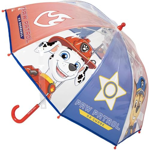 Parapluie manuel Poe Bulle Paw Patrol - Parapluie enfant transparent avec motif de la Pat' Patrouille, ouverture manuelle sûre et dôme de protection totale pour enfants fans de Chase et Skye, Paw