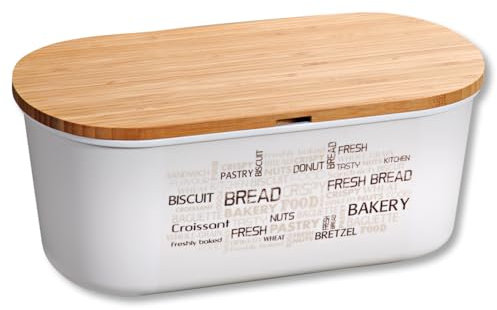 Kesper® | Boîte à pain avec planche à découper en bambou - Matériau : plastique (PET), bambou - Certifié FSC®, passe au lave-vaisselle, hygiénique et neutre au goût, dimensions : 34 x 14 x 18 cm |