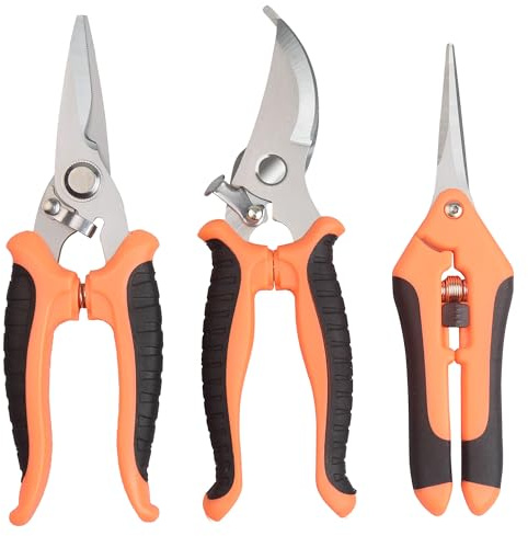 3pcs Cesoie Giardino Professionali Set-Arancione | Forbici da Potatura in Acciaio Inox per Rose, Rami, Siepi, Frutta, Verdura, Bonsai e Giardinaggio
