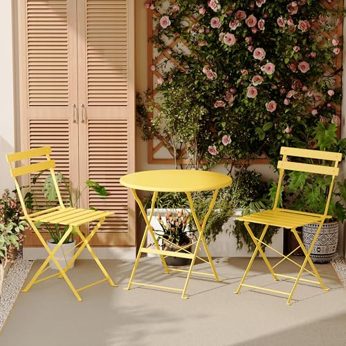 DEWINNER Conjunto de Mesa y sillas, Plegable, Conjunto de Mesa y sillas de jardín de Tres Piezas, 1 Mesa y 2 sillas, con Mantel Impermeable, Conjunto de Muebles de balcón