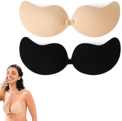 KEWUF Sujetadores Invisible Adhesivos 2 Pares Reutilizables Silicone para Vestido y Boda sujetador invisible pezoneras adhesivas invisibles sujetador adhesivo sujetador sin tirantes - Copa C