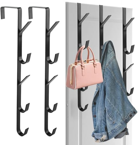 LEIMEND 5 Pièces Porte Manteau Pour Porte Vertical Crochet de Porte Robustes Crochet de Portail en Acier au Carbone Gain de Place Pour Suspendre des Vêtements des Sacs des Chapeaux