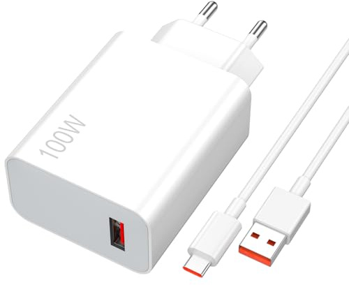 ACAGET 100 W laddare med 6 A USB C-kabel 1M för Xiaomi 17T Pro 17 15 Ultra | Snabbladdare Adapter med USB Type-C-kabel för POCO X8 Pro Max F8Ultra M8 F8 F7 F6 Pro för Redmi Note 15 Pro+ 14 13