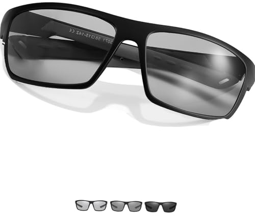TJUTR Photochromic Sunglasses for Men Women - Polarised Light Reactive Lenses for Cycling, Running, Road & MTB, Wrap-Around Sports Glasses with UV400