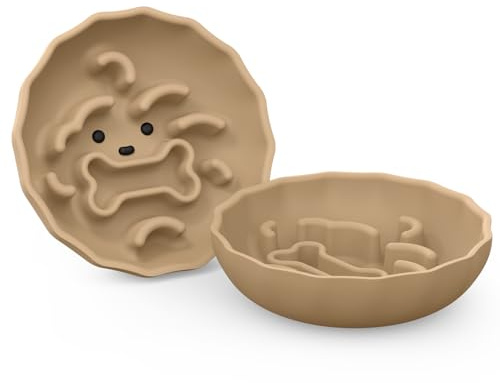 Lunabear Slow Feeder Dog Bowls Made of Premium Food-Grade Silicone, Anti-Choking & Slow Eating for Improved Digestion, Non-Slip, Soft & Durable, Quiet Dog Bowl, Cute, Dishwasher Safe (Brown, Doggy)
