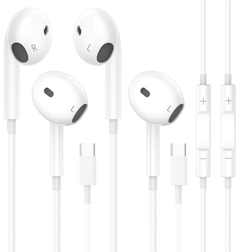 2 Pack Auriculares USB C para iPhone 17/16/15 Pro MAX con Micrófono, Estéreo HiFi Auriculares con Cable Tipo C Aislamiento de Ruido con Control de Volumen para iPad Pro, Galaxy S23/S22/S21/S20/Ultra