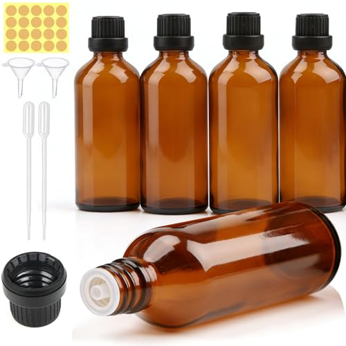 qjuwhua 5 stycken flaskor av brunt glas 100 ml tomma bruna flaskor återanvändbara glasflaskor små droppflaskor