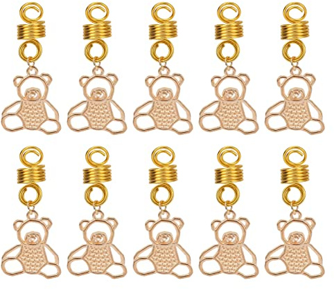 Skäggpärlor Hängsmycken Söt björnform fjädrar Gyllene legering Hårdekorationer för vikingar Långt hår Skäggdekoration Unisex 10 st.