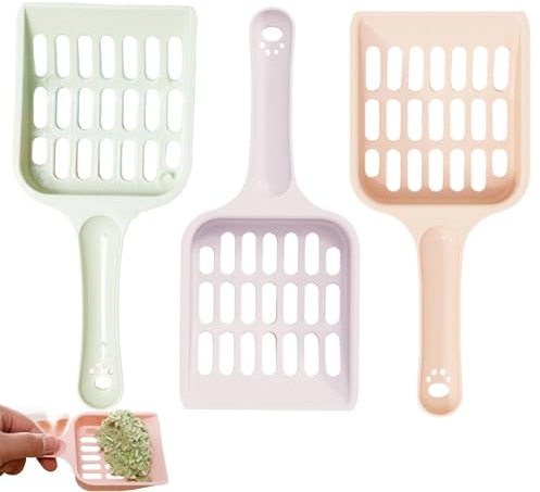 Weilin 3 Pcs Cat Litter Scoop, Cat Poop Scoop Strong, Litter Tray Scoops, Pooper Scooper Cats Handy Sand Sifter Poop Sieve Cleaning Tool Set (Piink Green and Purple)