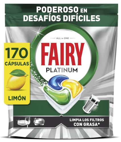 Fairy Platinum Cápsulas De Lavavajillas, Limón, 34 Cápsulas, Potente Incluso Con Los Restos De Comida Más Difíciles, Platos Limpios, Lavavajillas Brillante, Filtro Limpio Sinasa (Paquete de 5)