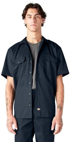 Dickies Men's Short Sleeve Work Big and Tall Button Down Shirt, Dark Navy, 5XL Plus UK