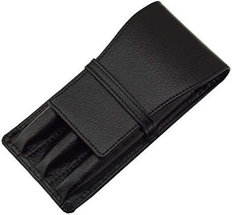 Lanxivi Leather Fountain Pen case for 3 Pens Pouch Separate Slot Organizer Carrying case Black Color