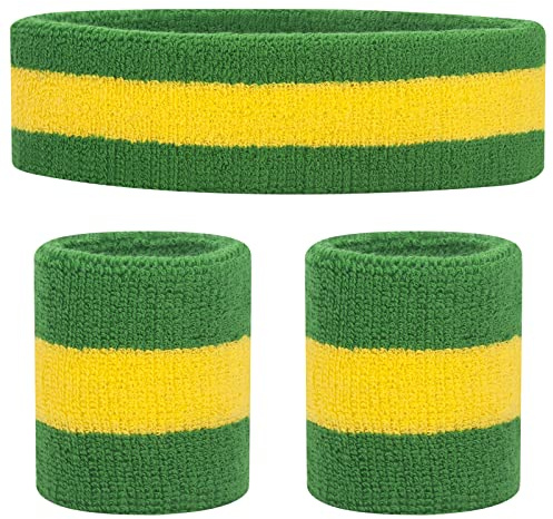 ONUPGO Svettbandsset (3 delar) sport pannband handled randiga svettband frotté tyg armband atletisk träning basket handled svettband och pannband fukttransporterande svettabsorberande pannband