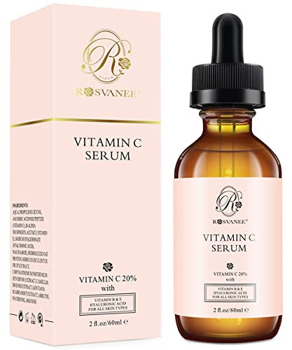 ROSVANEE Vitamin C Serum for Face and Eyes 60ml - Pure Facial Brightening Serum with 20% Vitamin C, Hyaluronic Acid, Vitamin B & E for Anti-Aging, Acne, Wrinkle, Dark Spots and Sun Damage