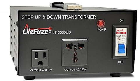 LiteFuze 3000 Watt Voltage Converter Transformer Step Up/Down - 110v to 220v / 220v to 110v Power Converter - Fully USA Grounded Cord - Universal Outlet Socket, CE Certified