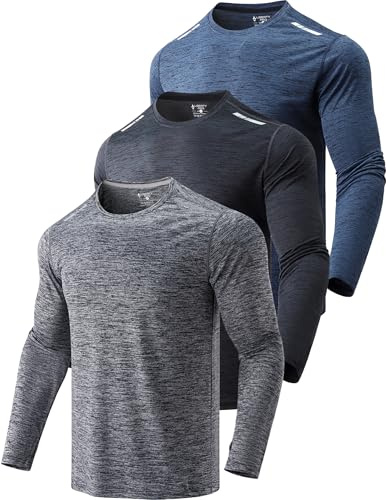 3 Pack: Men's Dry Fit Long Sleeve T Shirts, Lightweight Athletic Performance Tops with Thumb Holes Hiking (Set 1, X-Large)