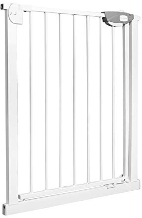 YUENFONG Cancelletto di sicurezza per scale e porte, montaggio senza forature, per la sicurezza dei bambini, con chiusura automatica, apertura sui 2 lati a 180°, bianco75 – 85 cm di larghezza