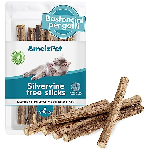 AmeizPet Catnip Sticks - Natural Matatabi Cat Dental Care, Silvervine Teeth Cleaning Dental Sticks 6 Pcs