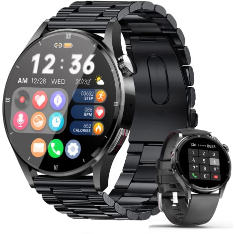 Smartwatch mit Telefonfunktion, 1,32 Zoll Smartwatch Herren mit Bluetooth Pulsuhr Schlafmonitor, Herzfrequenz, Kalorien, Sportuhr mit Sprachassistent 360*360 HD Touchscreen für iOS und Android